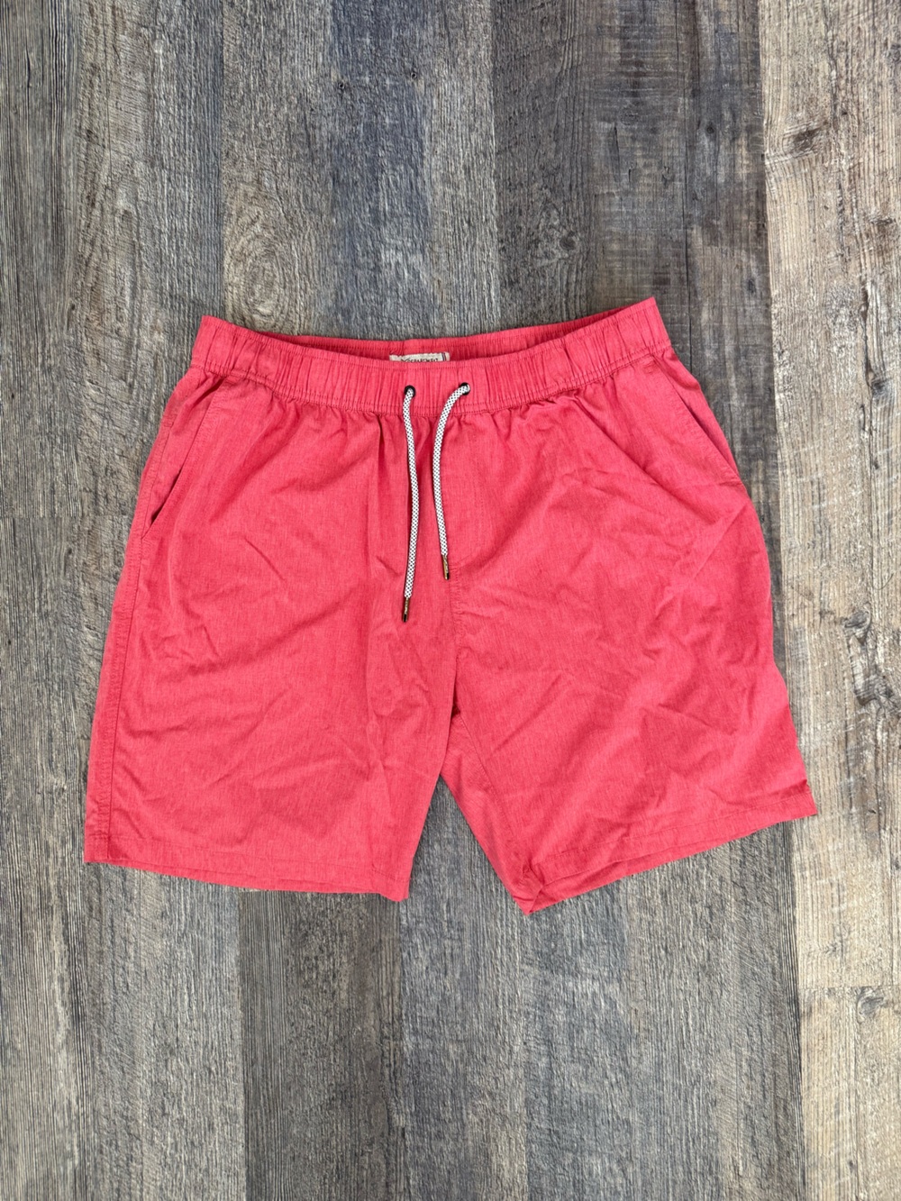 Departwest Men's Flat Front Casual Shorts in Coral Red Drawstring Waist Flat